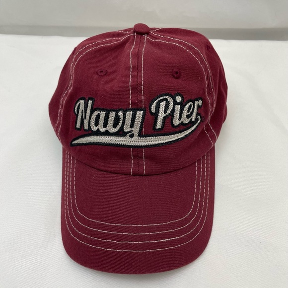 Navy Pier Ball Cap Maroon Silver Hat Embroidered Souvenir Adjustable Adult Sz - Picture 2 of 8
